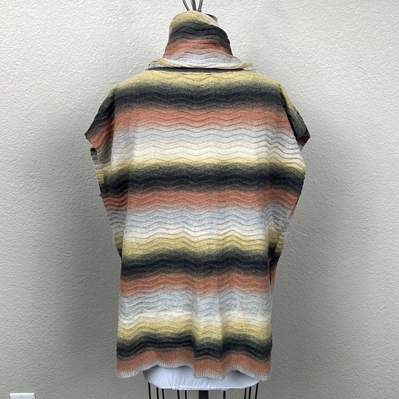 2 Sisters Sweater Vest Blanket Poncho Cowl Neck Chevron Stripe Fall Neutrals S M - Picture 4 of 9